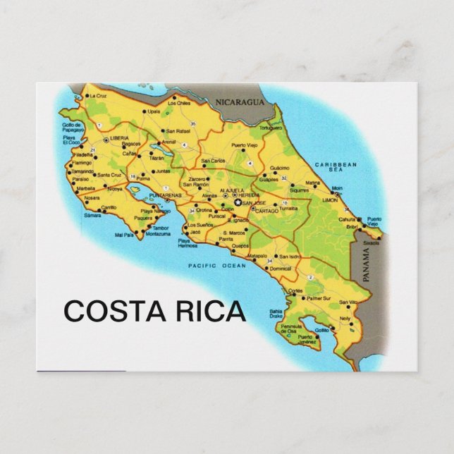 COSTA RICA Map Postcard (Front)