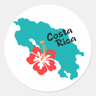Costa Rica map with hibiscus Classic Round Sticker