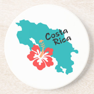 Costa Rica map with hibiscus Coaster