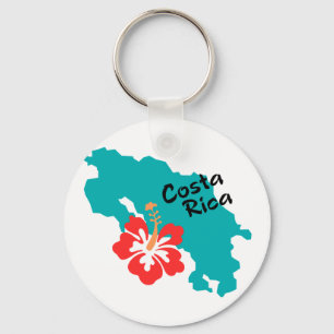 Costa Rica map with hibiscus Key Ring