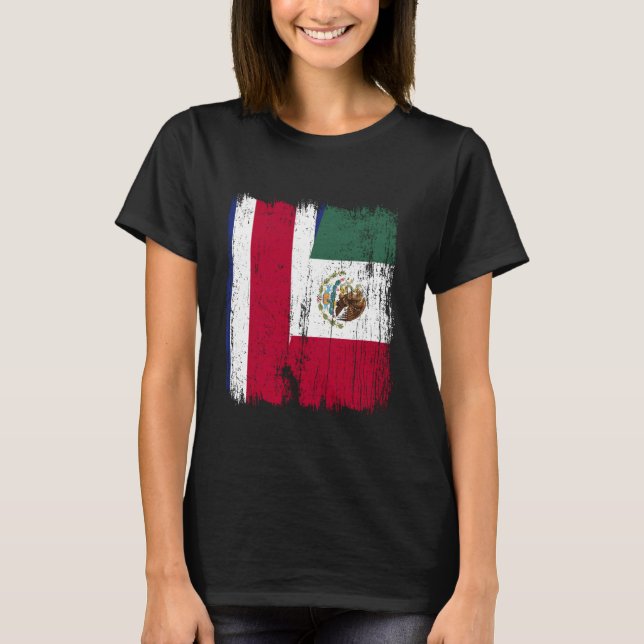 Costa Rica Mexico Half Flag Costa Rican Mexican He T-Shirt (Front)