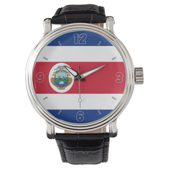 Costa Rica National Flag Elegant Patriotic Watch (Front)