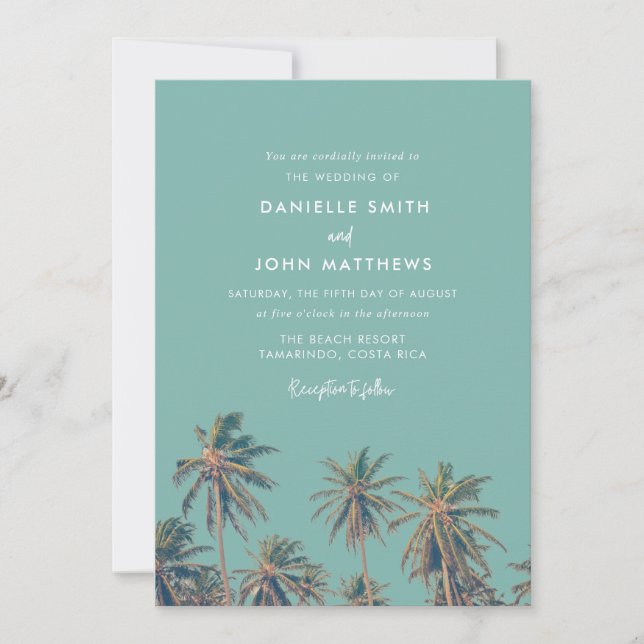Costa Rica Palms Beach Wedding Invitation (Front)