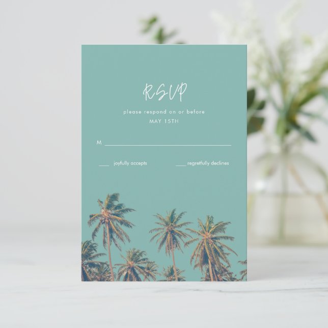 Costa Rica Palms Beach Wedding  RSVP Card (Standing Front)