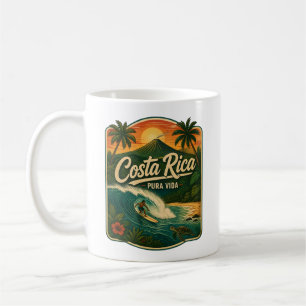 Costa Rica Pura Vida Retro Surfing Volcano Sunset Coffee Mug