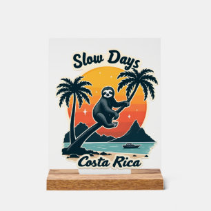 Costa Rica Sloth Vintage Sunset Travel Vector Shir Acrylic Sign