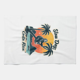 Costa Rica Sloth Vintage Sunset Travel Vector Shir Tea Towel
