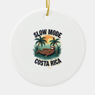 Costa Rica Sloth Vintage Vacation Shirt Ceramic Tree Decoration