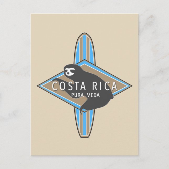 Costa Rica Surfing Sloth Postcard (Front)