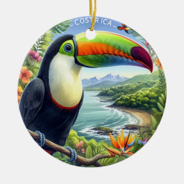 Costa Rica Toucans, Pura Vida Ceramic Tree Decoration (Front)