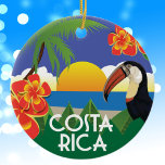 Costa Rica vintage style illustrations Ceramic Tree Decoration<br><div class="desc">Costa Rica illustration modelled after the vintage travel style posters of the past. The brightly coloured tropical image includes a sunset over the ocean,  a palm tree,  hibiscus flowers,  and a toucan. Makes a great keepsake of a trip or cruise to Costa Rica.</div>