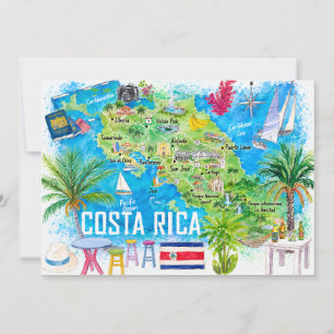 Costa Rica Watercolor Travel Map Postcard