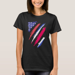 Costa Rican American Patriot Grown Heart Flag Stri T-Shirt