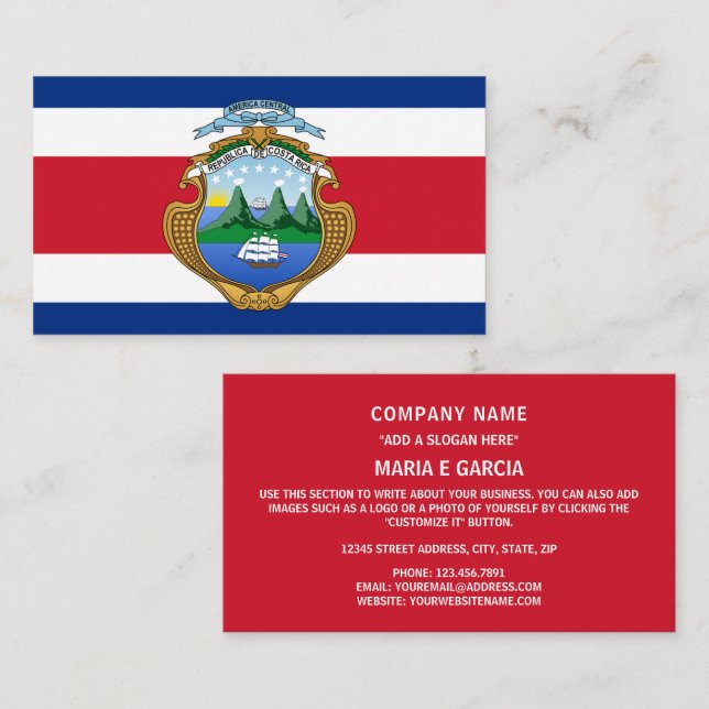 Costa Rican Flag & Coat of Arms, Costa Rica Flag Business Card (Front/Back)