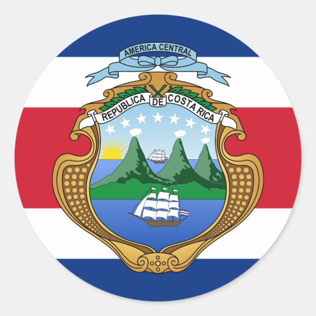 Costa Rican Flag & Coat of Arms, Costa Rica Flag Classic Round Sticker (Front)