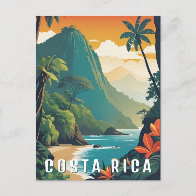 Costa Rice Retro Mountain Beach Travel Souvenir Postcard (Front)