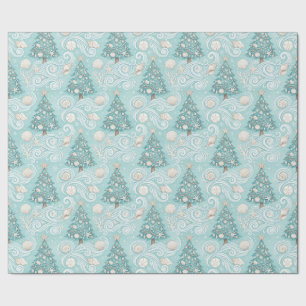 Costal Beach Ocean Christmas Trees Holiday Blue Wrapping Paper