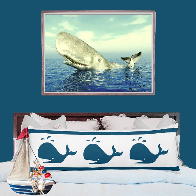 Costal Nautical Navy BLUE WHALE  White  Body Cushion (Creator Uploaded)
