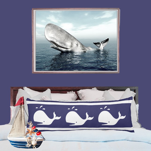 Costal Nautical Navy BLUE White  WHALE Body Pillow (Creator Uploaded)