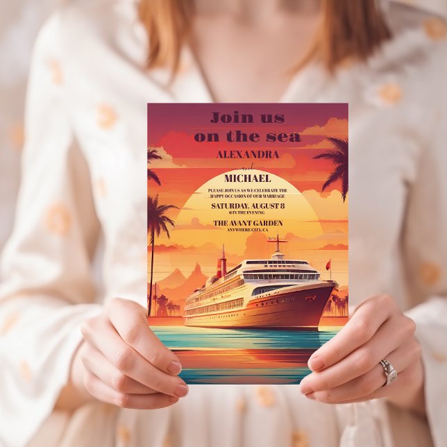 Costal Seascape Beach Cruise Palm Wedding Invitation (Creator Uploaded)