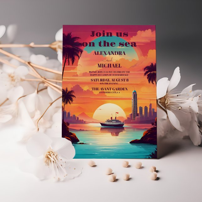 Costal Seascape Beach Cruise Wedding Invitation (Creator Uploaded)