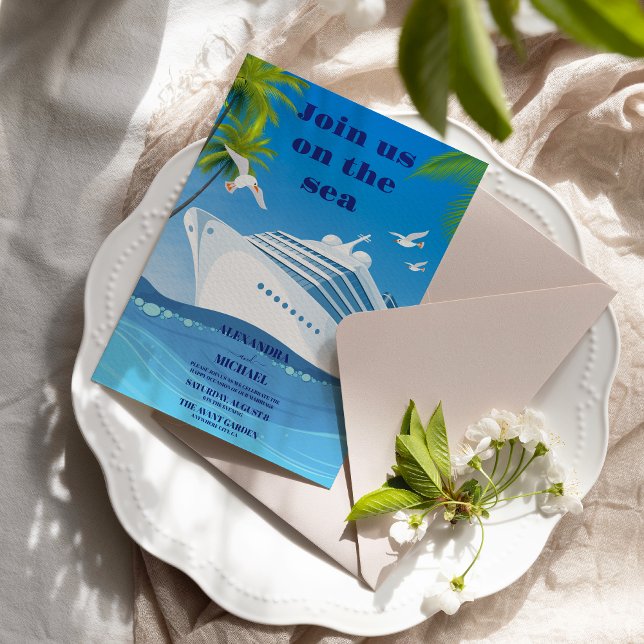 Costal Seascape Beach Cruise Wedding Invitation (Creator Uploaded)