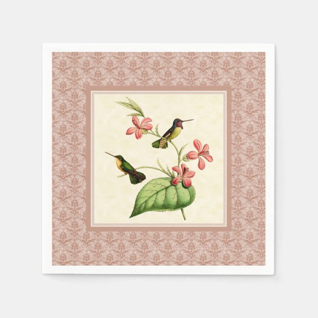 Costa's Hummingbird Damask Paper Napkins (Front)