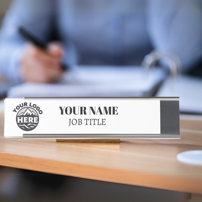 Costom Logo Simple Business White  Desk Name Plate (Creator Uploaded)