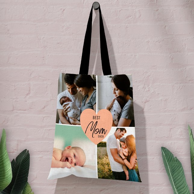Costom Modern Best Mum Ever 4 Photo Collage Tote Bag (Creator Uploaded)