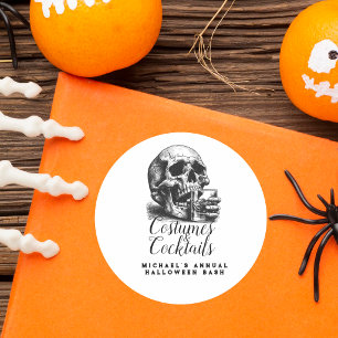 Costume and Cocktails Black Skull Halloween Party  Classic Round Sticker