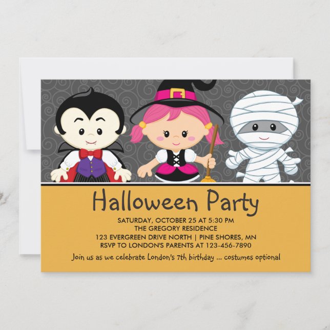 Costume Children Halloween Party Invitations (Front)