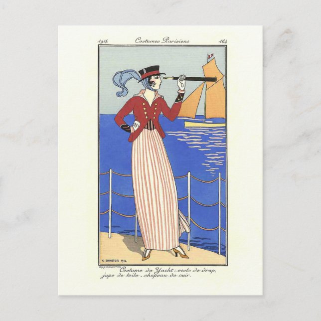 Costume de Yacht Fashion Illustration Barbier Postcard (Front)