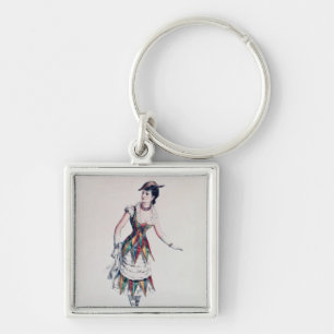 Costume design for a female harlequin, c.1880 key ring