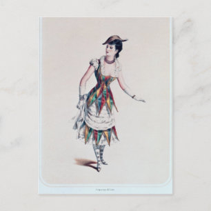 Costume design for a female harlequin, c.1880 postcard