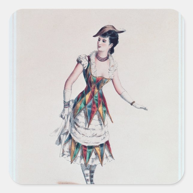 Costume design for a female harlequin, c.1880 square sticker (Front)