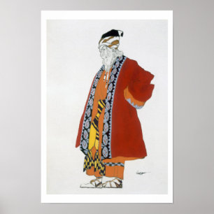 Costume design for an old man in a red coat (colou poster