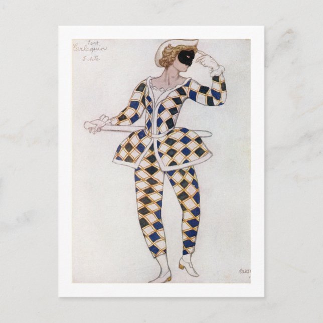 Costume design for Harlequin, from Sleeping Beauty Postcard (Front)