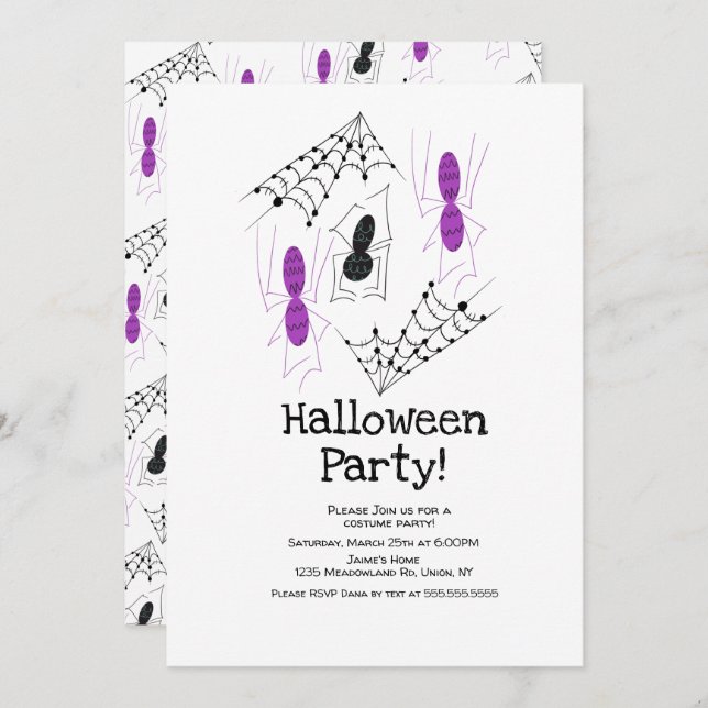 Costume Halloween Party Spider Doodles Invitation (Front/Back)