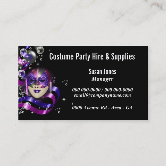 Costume hire fancy dress PERSONALIZE Business Card (Front)
