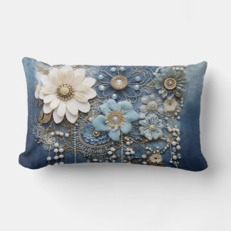 Costume jewellery on Blue Denim Lumbar Cushion