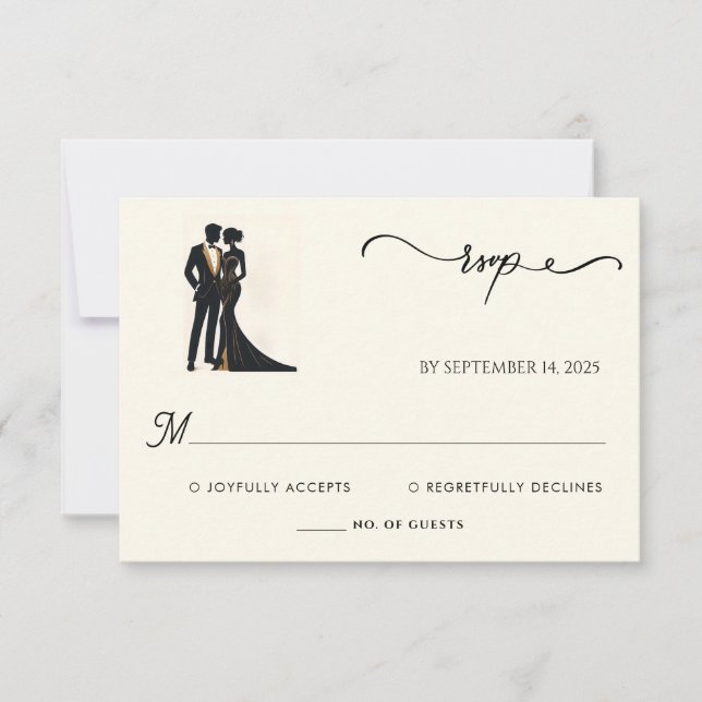 Costume Men Adult Tuxedo Bold Black Tie Wedding RSVP Card (Front)