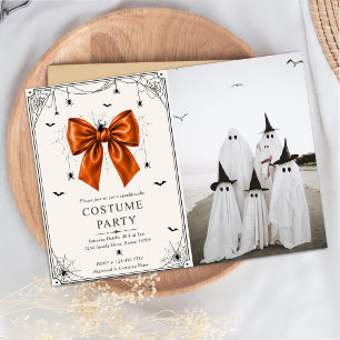 Costume Party Photo Halloween Orange Bow Invitation