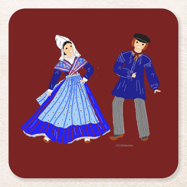 Costume traditionnel de Picardie, France Square Paper Coaster (Front)