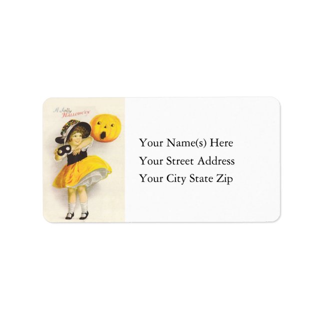 Costumed Miss With Jack O Lantern Address Label (Front)