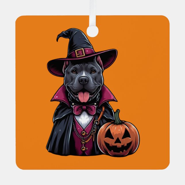 Costumed Pitbull Halloween Metal Tree Decoration (Front)