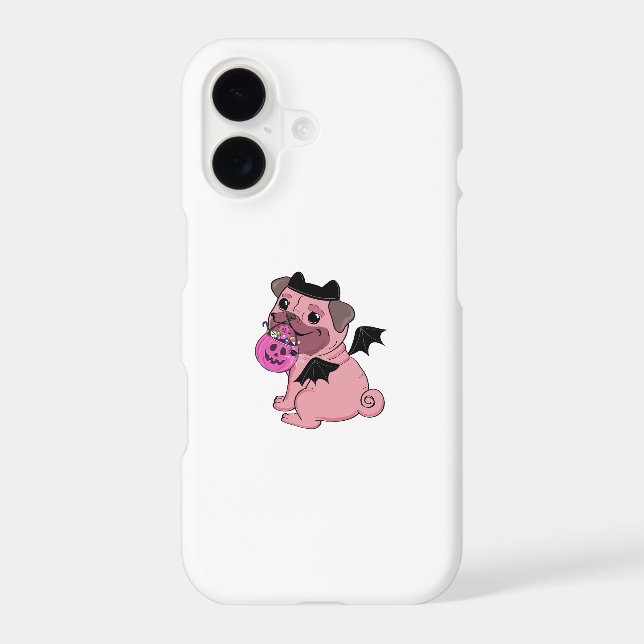 Costumed Pug with Candy Pumpkin iPhone Case (Back)
