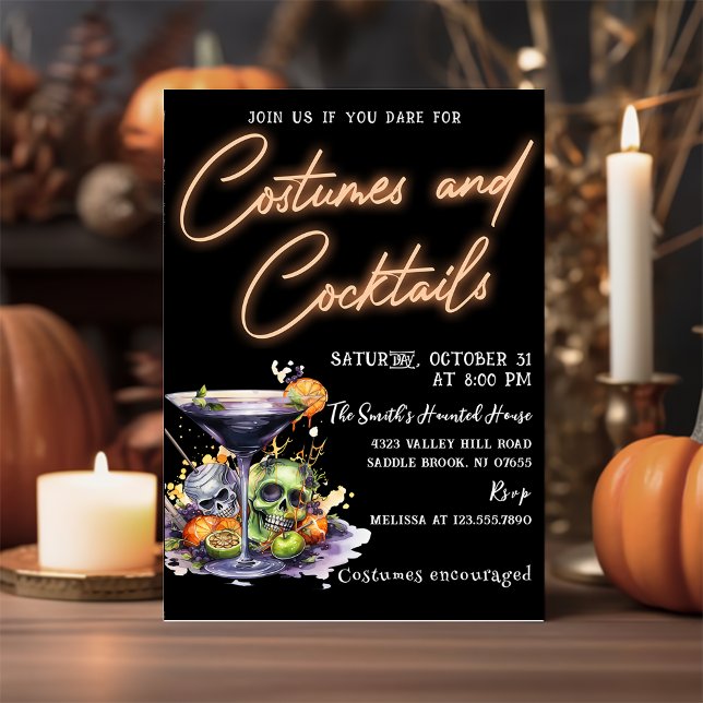 Costumes and Cocktails Adult Skull Halloween Party Invitation (Creator Uploaded)