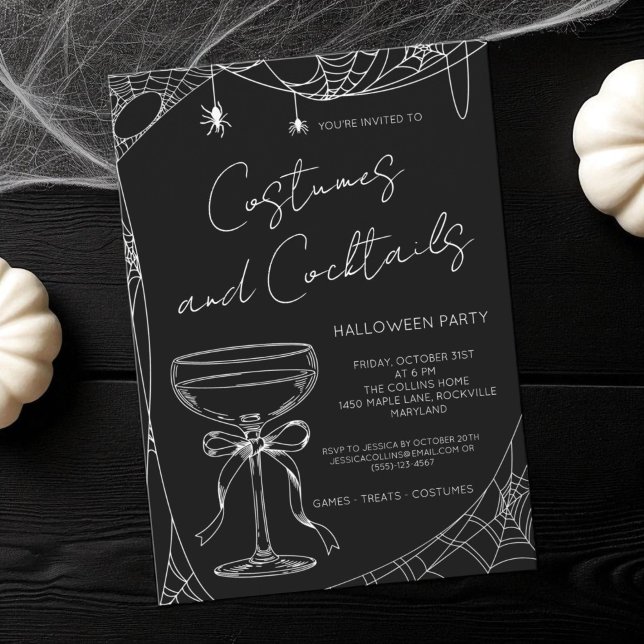 Costumes and Cocktails Black Adult Halloween Party Invitation (Costumes and Cocktails Black Adult Halloween Party Invitation)