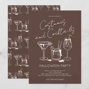 Costumes and Cocktails Brown Halloween Party Invitation