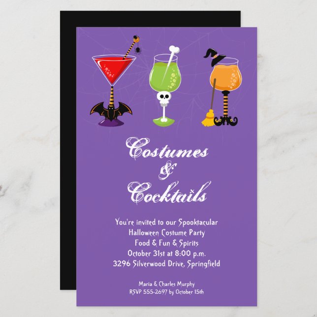 Costumes and Cocktails Budget Halloween Invitation (Front/Back)